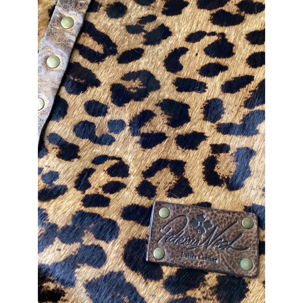 Patricia Nash Leopard Calf Hair Distressed Leather Tote Bag Brown Large Studded - Picture 10 of 10